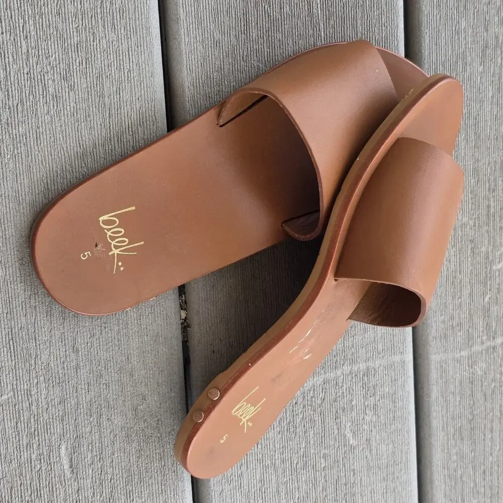 BEEK Gallito Womens Size 5 Brown Leather Slide Sandals Minimalist Flats
